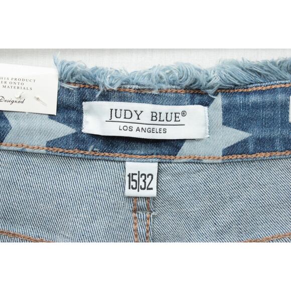 New Judy Blue Jeans Women 15/32 Blue Denim Shining Star Print Cropped Straight - Picture 9 of 13